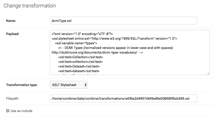 image showing the filepath and other configurations for a transformation scenario