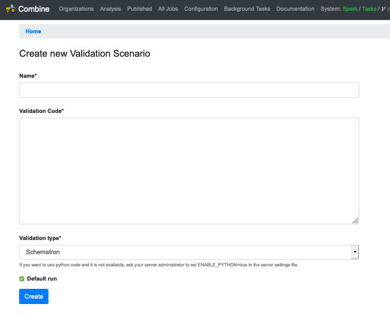 image of the interface used to create a new Validation Scenario