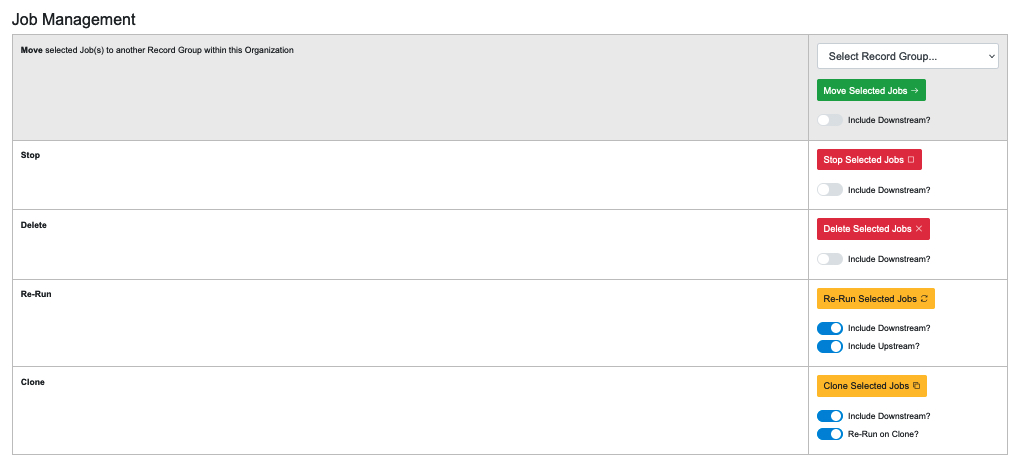 an image showing the commands that are available in the Jobs Management section