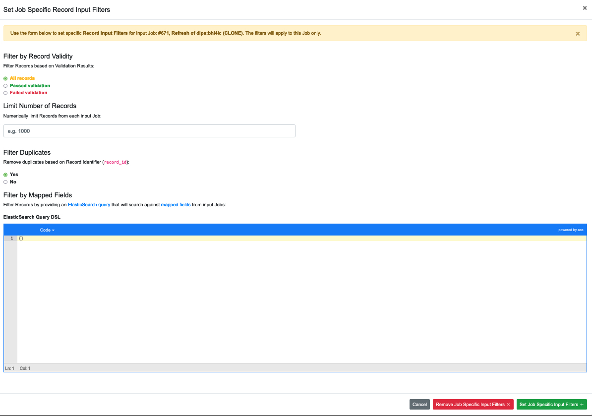 an image showing the popup window for setting specific input filters