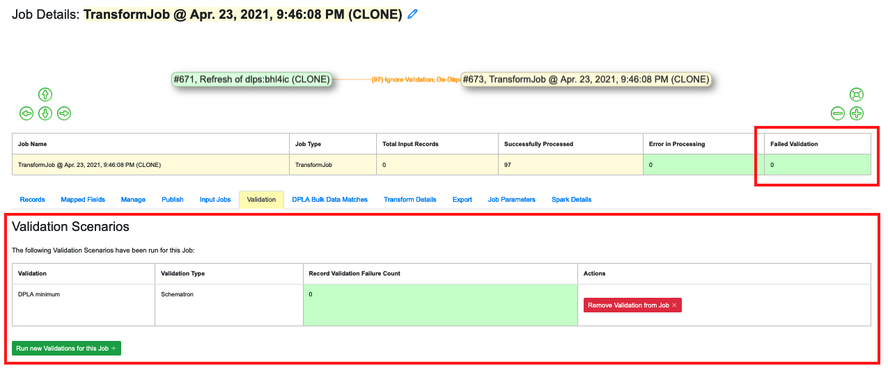 an image showing the Validation information on a Job Details page