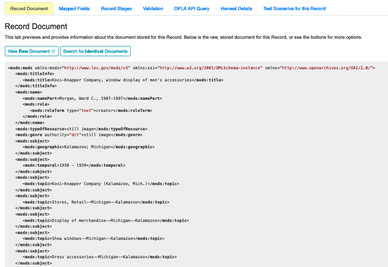 Record document showing the XML