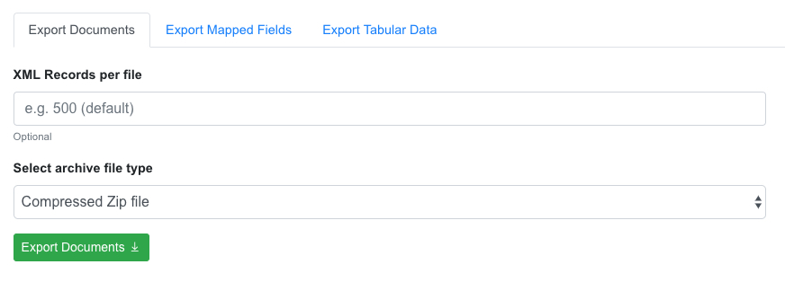 Export documents tab