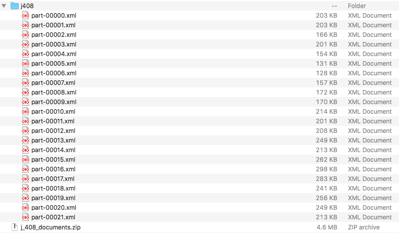 Example structure of an exported Job as XML documents