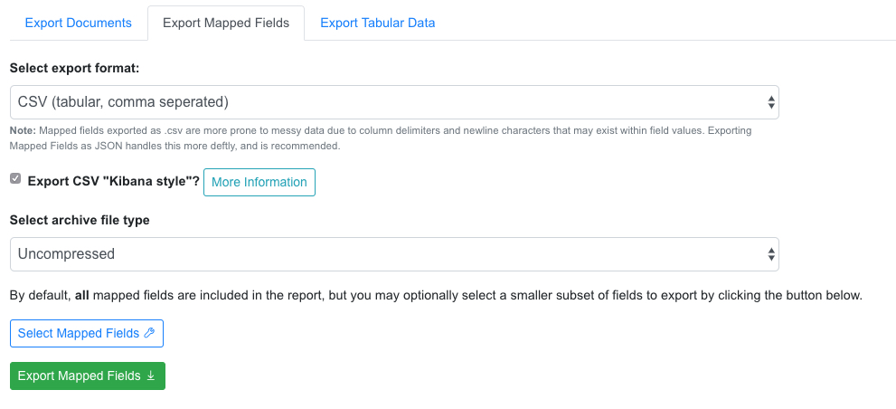 Export mapped fields as JSON documents