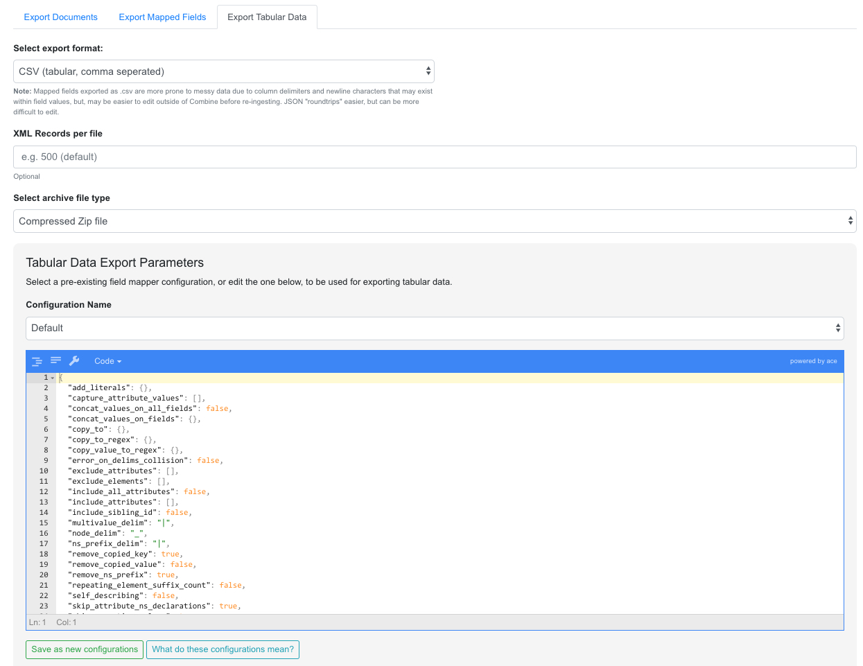 Export mapped fields as JSON documents