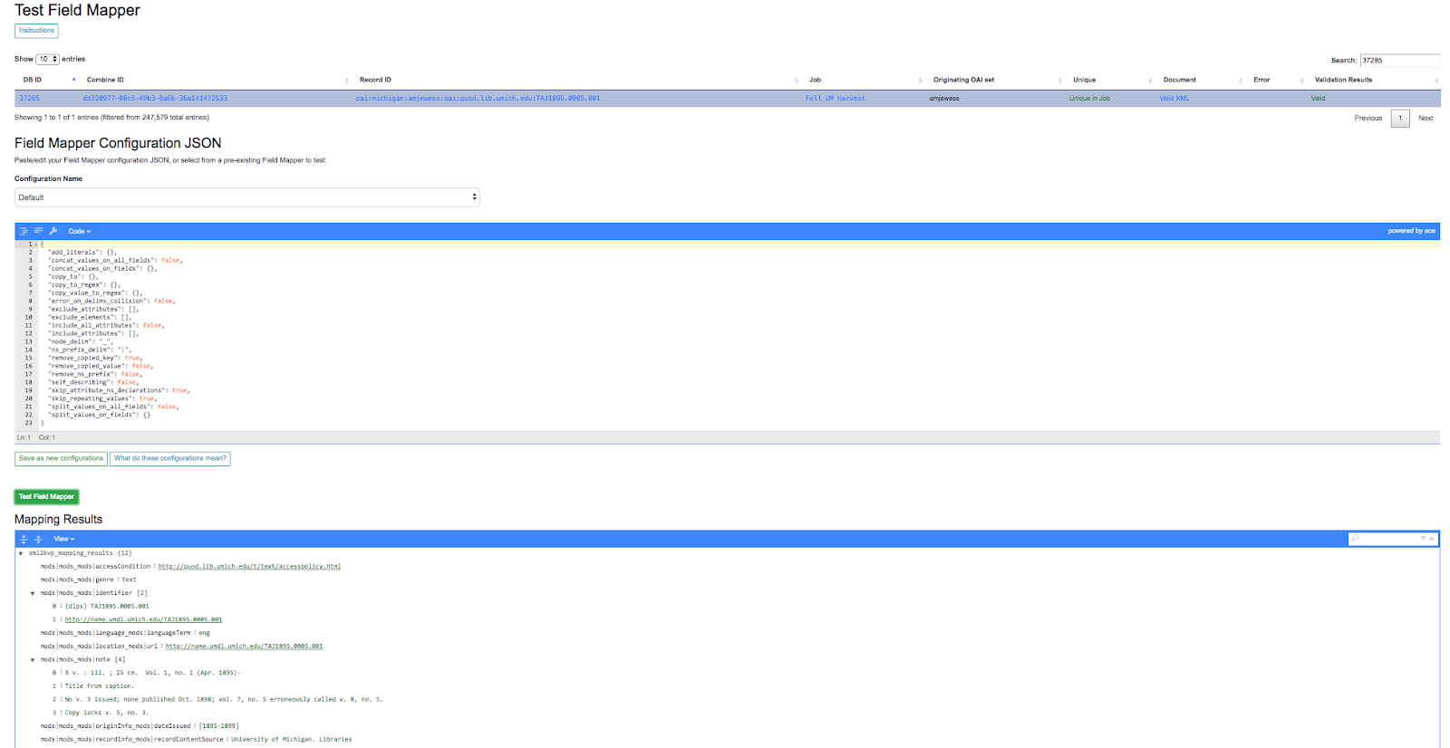 Testing field mapper configurations