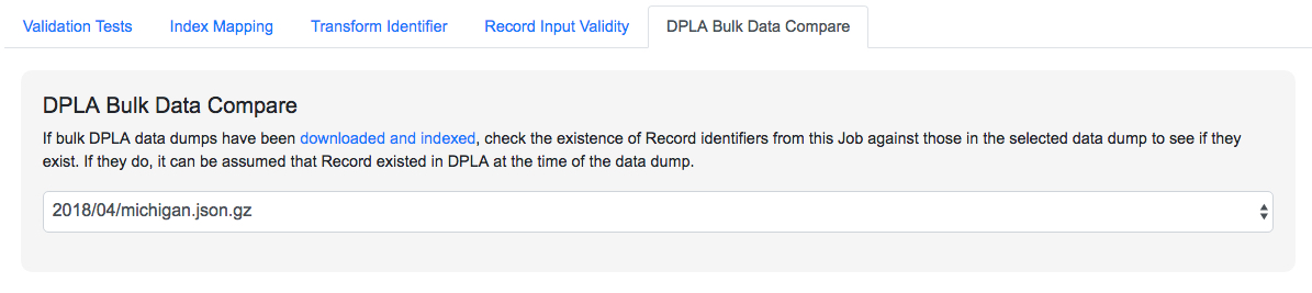 Selecting a DPLA Bulk Data Download comparison for a Job