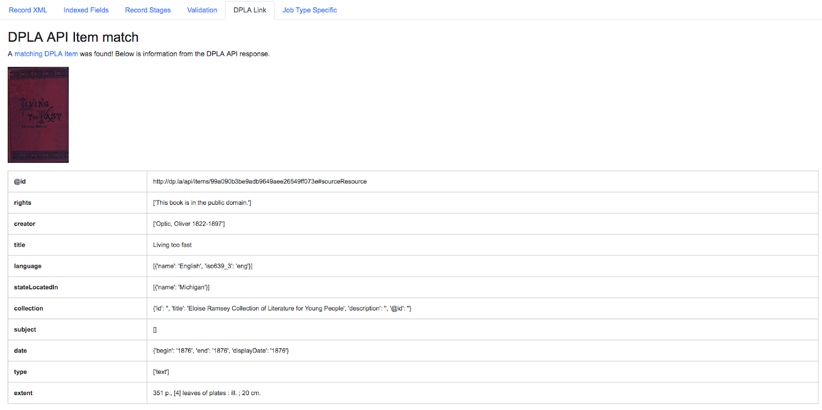 Matching a Combine Record's indexed fields with a DPLA API query'